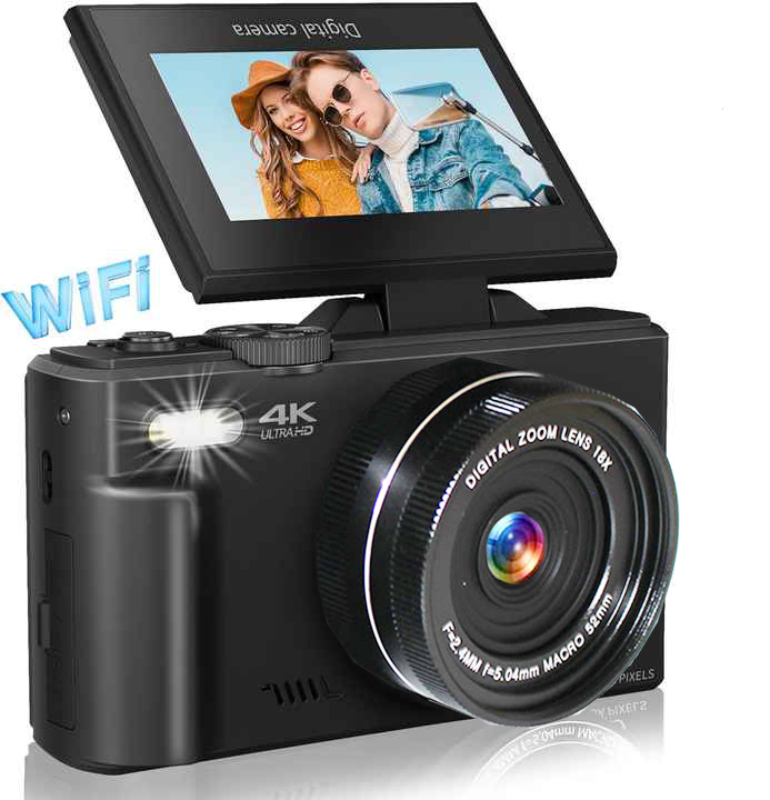 D08 4K Digital Camera Flip Screen WIFI 18X Digital Zoom